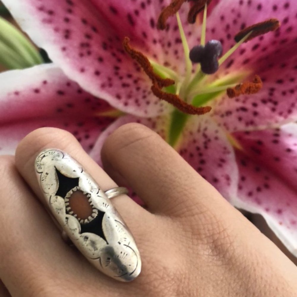 silver coral  native  ring  C.B. Tom Vintage